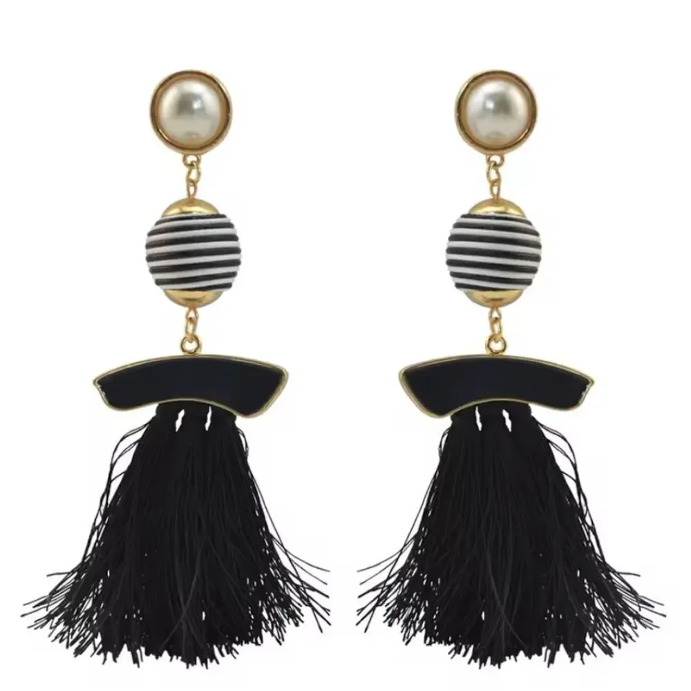 ZARA Black Fringe Earrings Mod Geo | NWOT